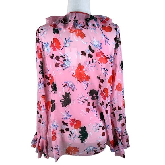 C/MEO COLLECTIVE Pink Floral Ruffle Blouse Elude M NWT Colorful Bright - Picture 5 of 7